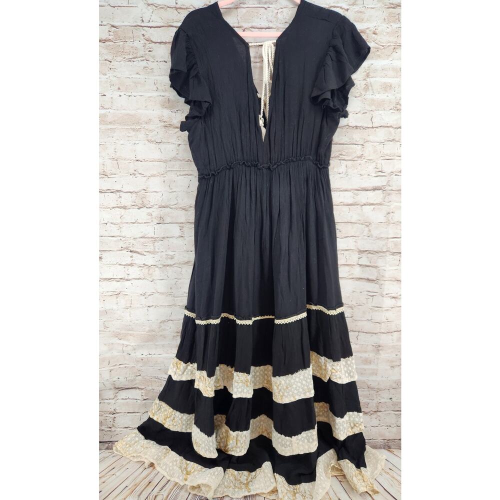 POL Boho Boutique Dress Size Small NEW Black Gold Detail Flowing Dress - Picture 6 of 6